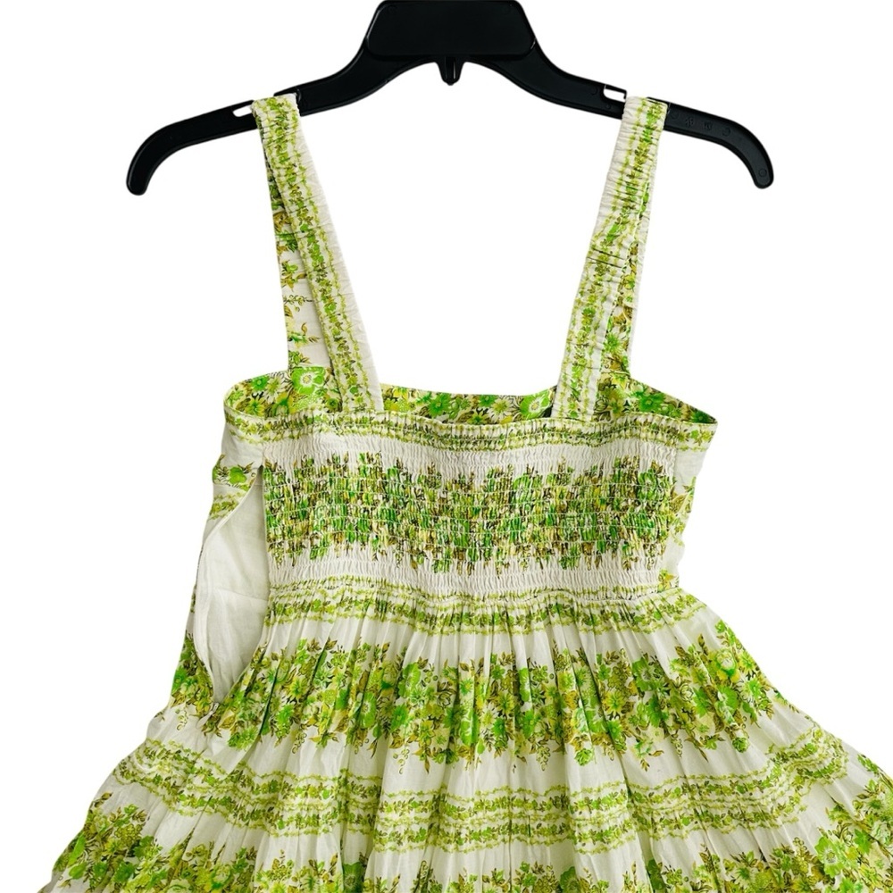 Alemais Jolene Dress Size 10 US 6 Green Floral Tiered Organic Cotton Mini Vacay - Picture 13 of 16